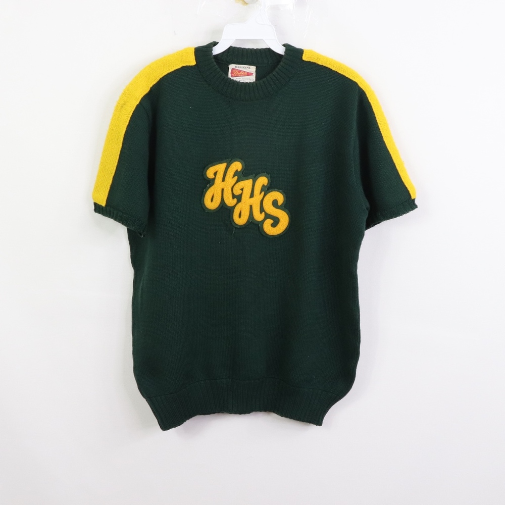 50s Mens Small High School Letterman Sweater Green
